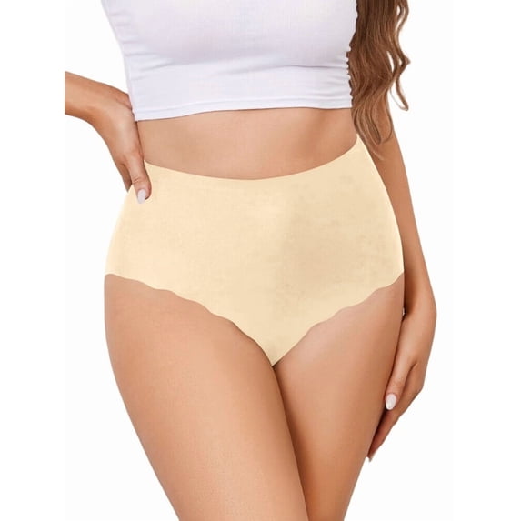 Women No Show High Waisted Panties Tagless Wave Edge Full Coverage Ladies Briefs Color XS