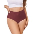 thumbnail image 1 of Women No Show High Waisted Panties Tagless Wave Edge Full Coverage Ladies Briefs Dark Brown L, 1 of 8