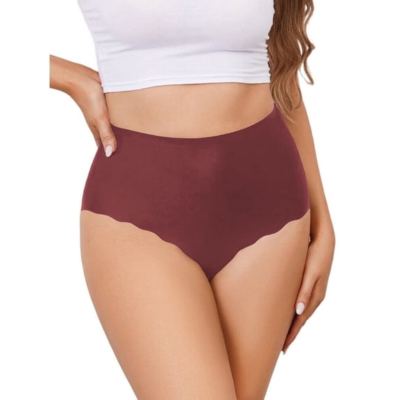 Women No Show High Waisted Panties Tagless Wave Edge Full Coverage Ladies Briefs Dark Brown L