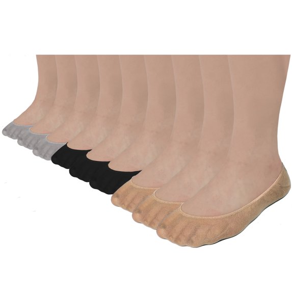 Women No Show Liner 9 Pairs Non Slip Socks Invisible Low Cut For Flats Black/Beige/Grey S/M Debra Weitzer
