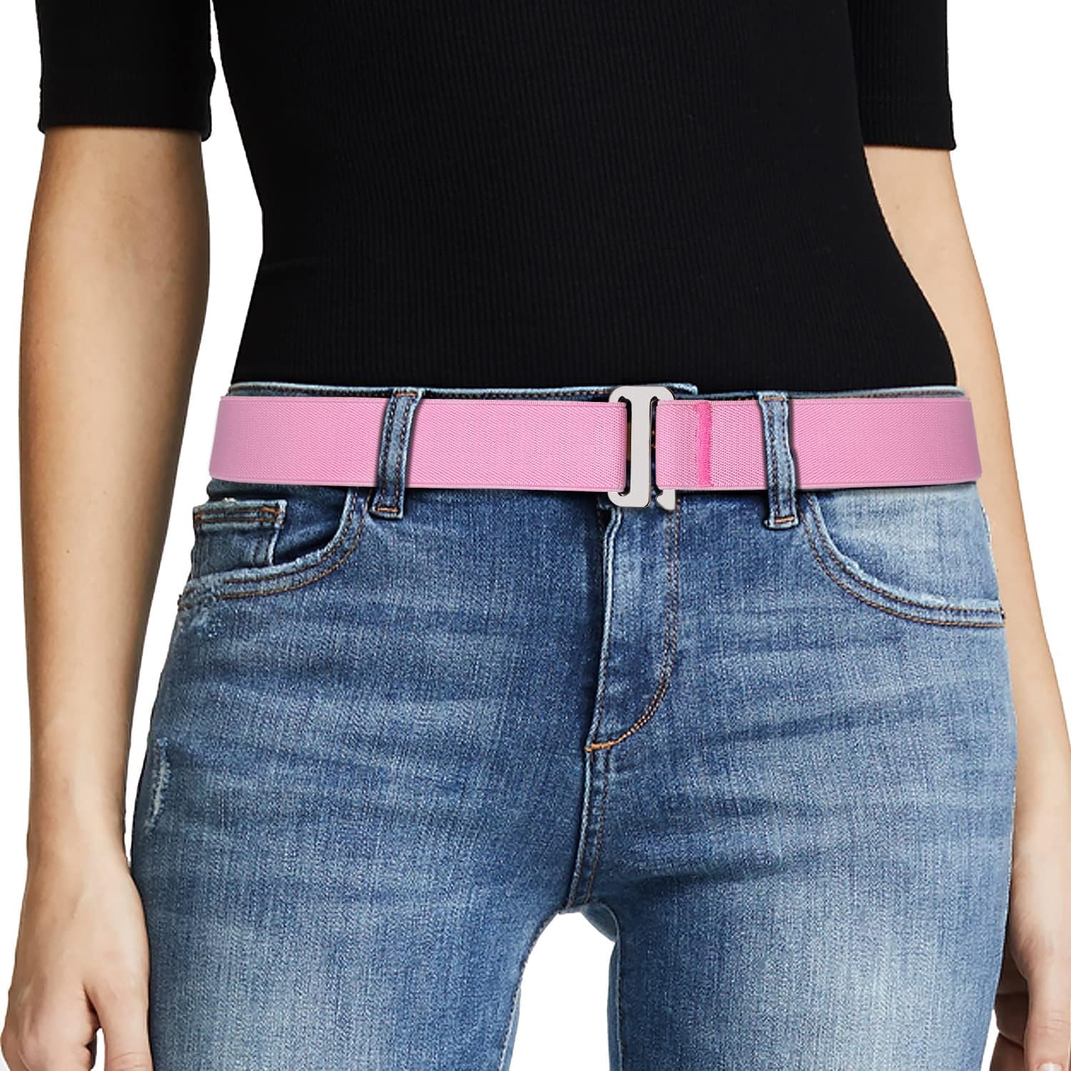 No Show Stretch Belt Elastic Web Strap with Flat Buckle for Jeans Pants Dresses 4 Piece Women Elastic Stretch Belt Invisible No Show Waist  main image 2