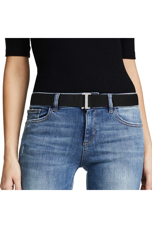 Women No Show Stretch Belt Invisible Elastic Web Strap Belt with Flat Buckle for Jeans Pants Dresses