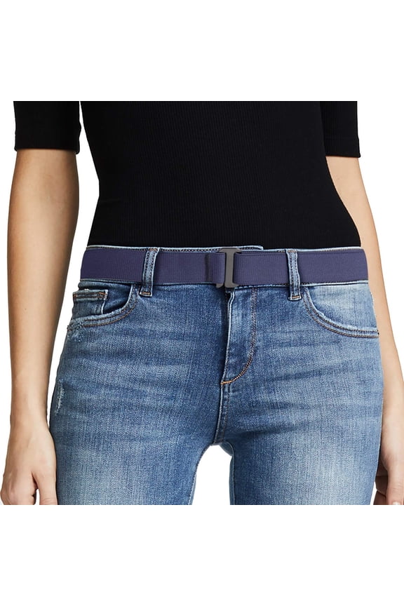 Women No Show Stretch Belt Invisible Elastic Web Strap Belt with Flat Buckle for Jeans Pants Dresses
