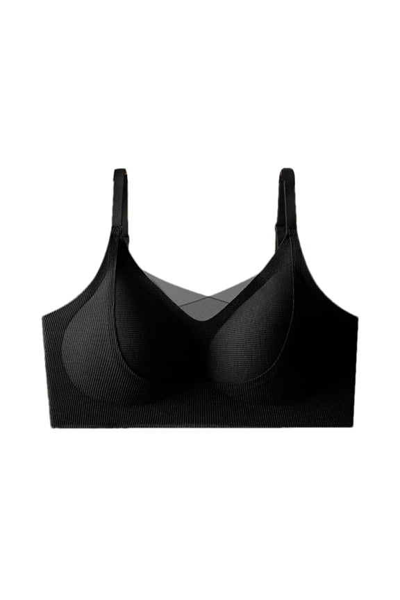 Women No Underwire Bras Padded Wireless Ribbed Seamless Lingerie Comfortable Lift V-Neck Bralettes