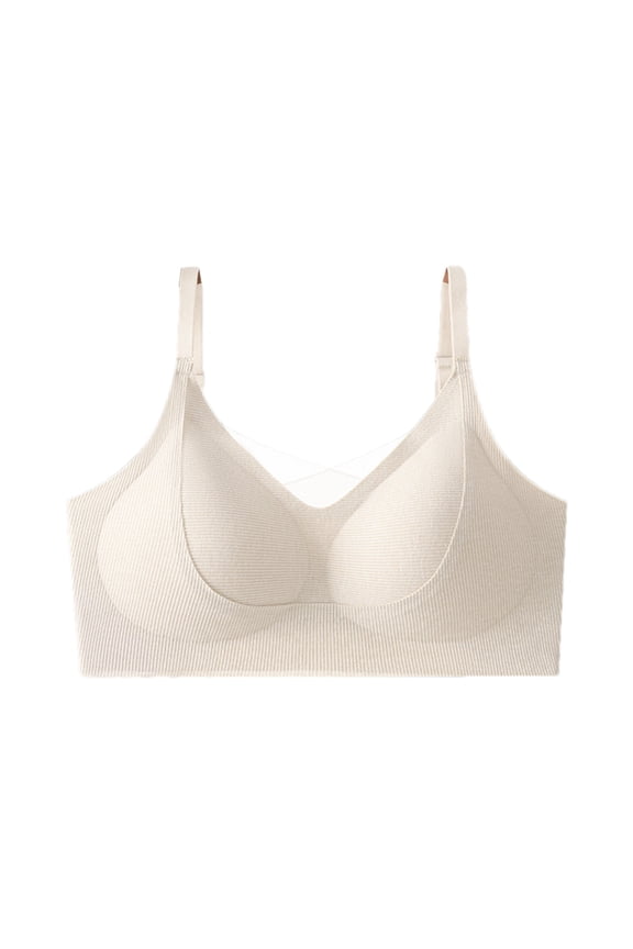 Women No Underwire Bras Padded Wireless Ribbed Seamless Lingerie Comfortable Lift V-Neck Bralettes