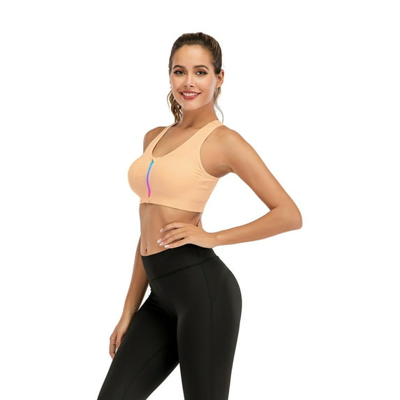 Women No steel Ring Seamless Sports Bra with Removable Pads Front Color Zipper Yoga Sports Bras