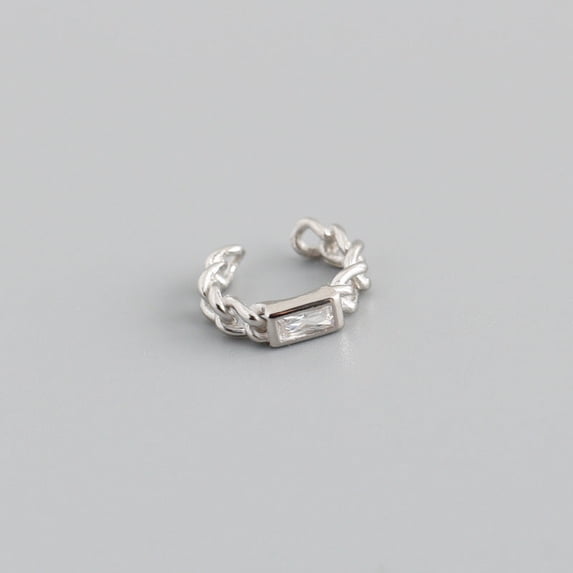 Women Non Pierced Ear Cuff Silver Chain Earring Diamond Accent Adjustable European American Fashion Jewelry Gift Ready