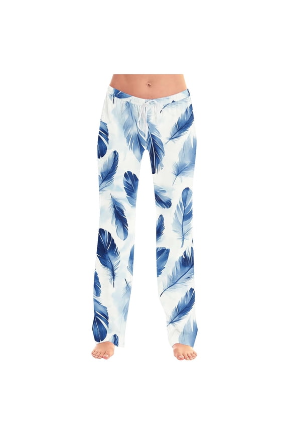 Women Non Positioning Printing Elastic Waist Draw Rope Pocket Full Length Pants