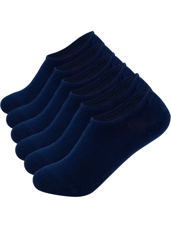Women Non Slip No Show Socks Boat Line Ankle Athletic Low Cut Short for Flats Invisible A Navy Blue * 6 One Size