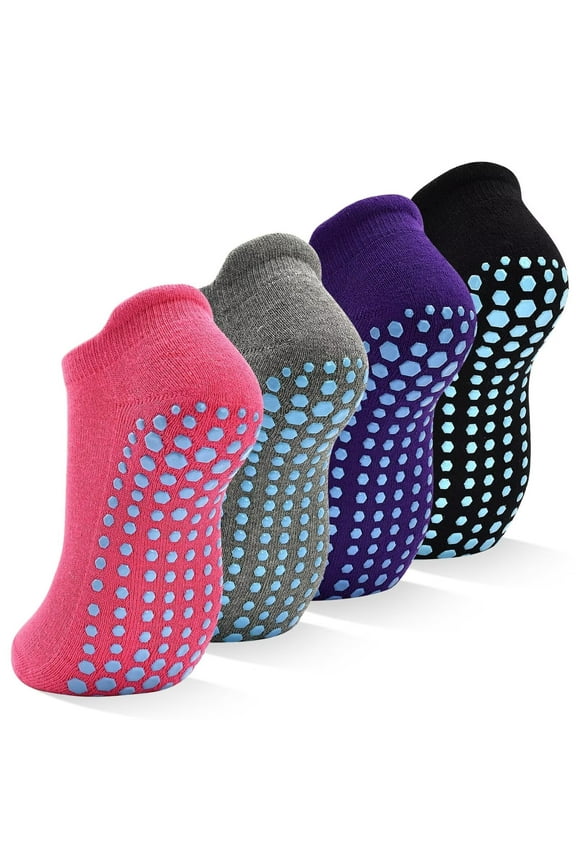 Women Non Slip Socks, 4 Pairs Yoga Pilates Anti Skid Socks Woman Hospital Gripper Socks Size 5-10