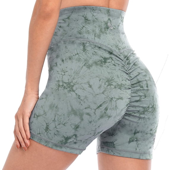 Women Non-marking Cycling Pants High Waist Hiden Pocket Running Yoga Shorts Tie Dye