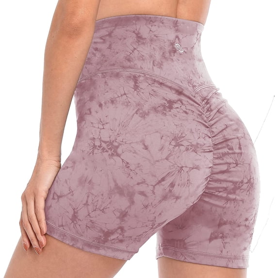 Women Non-marking Cycling Pants High Waist Hiden Pocket Running Yoga Shorts Tie Dye