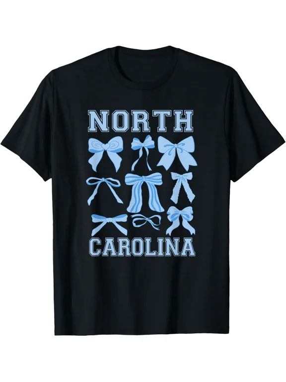 Women North Carolina Blue Coquette Bow Varsity T Shirt Size S-5XL