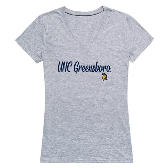 Women North Carolina Greensboro Spartans Script T-Shirt, Heather Grey - 2XL
