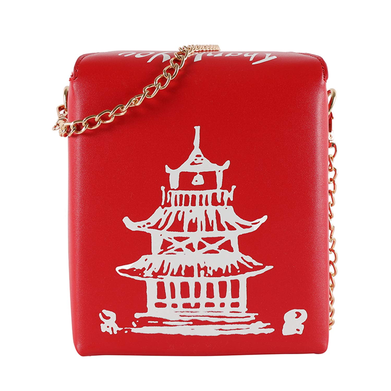 Women Novelty Chinese Takeout Purse Tower Print Crossody Shoulder Bag Box Totes with Comfortable Chain Strap