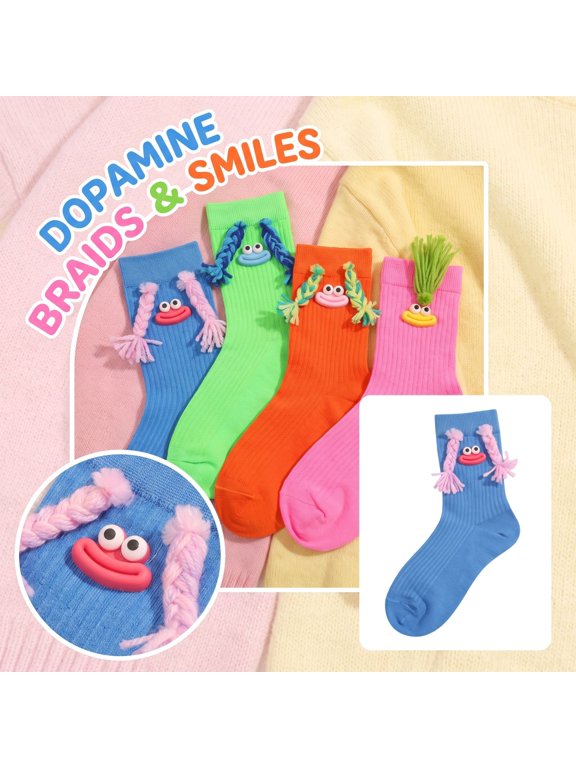 Women Novelty Ponytail Lips Socks Cute Colorful Dopamine Crew Socks Funny Mid Calf Socks Daily Wear