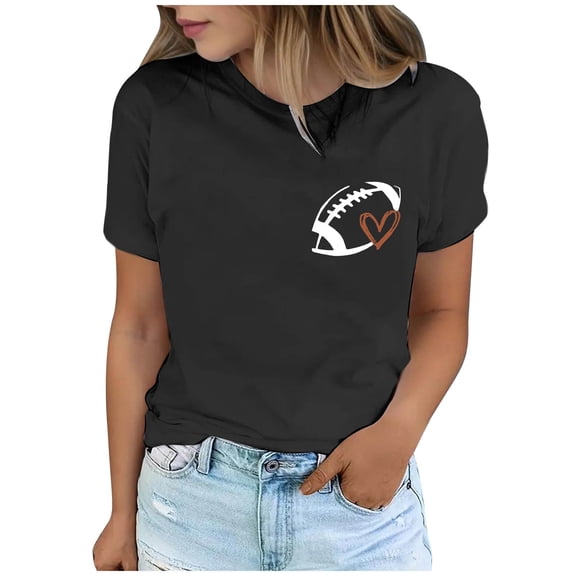 Women Novelty Tshirts Short Sleeve Crewneck Tee Lightweight Dressy Blouse Football Print Shirt
