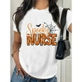 thumbnail image 1 of Women Nurse Halloween Graphic Tee T Shirt Top Spooky Design Medical Themed Short Sleeve Crew Neck White S-5XL, 1 of 4