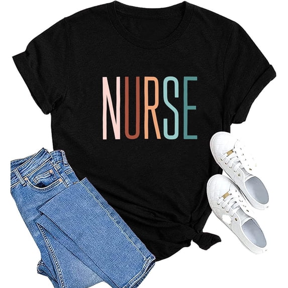 Women Nurse Life Shirt Nurse Letter Print Tee Tops Nurse Day Gifts Shirts Inspirational Short Sleeve