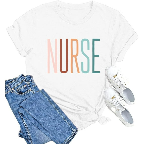Women Nurse Life Shirt Nurse Letter Print Tee Tops Nurse Day Gifts Shirts Inspirational Short Sleeve