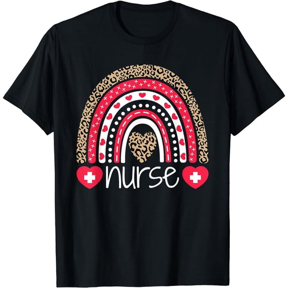 Women Nurse Tee Nurses Week Rainbow Leopard School Nurse Day T-Shirt