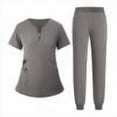 thumbnail image 1 of Women Nurse Work Uniform Purity Scrubs Set V-Neck Stretch Tops with Pockets & Jogger Pants Quick Dry Gray M, 1 of 5