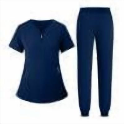 Women Nurse Work Uniform Purity Scrubs Set V-Neck Stretch Tops with Pockets & Jogger Pants Quick Dry Navy L