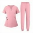 thumbnail image 1 of Women Nurse Work Uniform Purity Scrubs Set V-Neck Stretch Tops with Pockets & Jogger Pants Quick Dry Pink XXL, 1 of 5