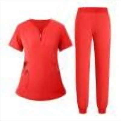 Women Nurse Work Uniform Purity Scrubs Set V-Neck Stretch Tops with Pockets & Jogger Pants Quick Dry Vermilion M