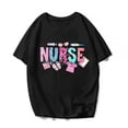 thumbnail image 1 of Women Nurselife Nurse Letter T-Shirt Cute Graphics Nurse Week Casual Short Sleeve Shirts Summer Tops Gift Tee Black 3X-Large, 1 of 3