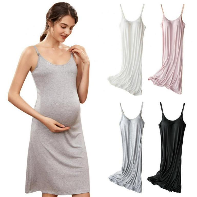 Women Nursing Nightgown Adjustable Tank Maternity Dress Padded  Breastfeeding Loose Sleepwear