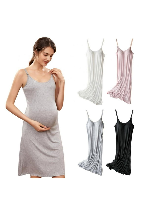 Women Nursing Nightgown Adjustable Tank Maternity Dress Padded Breastfeeding Loose Sleepwear