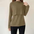 thumbnail image 1 of Women Nursing Shirts Long Sleeve Maternity Tops Double Layer Breastfeeding Tees Round Neck Pregnancy Blouse Khaki L, 1 of 4