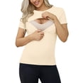 thumbnail image 1 of Women Nursing Short Sleeve Ribbed Knitted Top - Layered Design Breastfeeding T-Shirt, 1 of 6