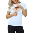 thumbnail image 1 of Women Nursing Short Sleeve Ribbed Knitted Top - Layered Design Breastfeeding T-Shirt, 1 of 6