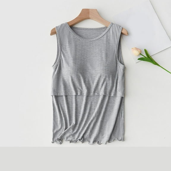 Maternity T Shirt for Womens Nursing Tank Tops Breastfeeding Summer Tees Causal Comfortable Solid Colour Round Neck Tunic Fashion Ladies Blouse Plus Size Pregnancy Clothes Gray L