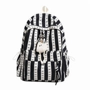 Women Nylon Aesthetic Backpack with Pendant Aesthetic Daypack School Backpack Travel Book Bag for Casual High School College Black