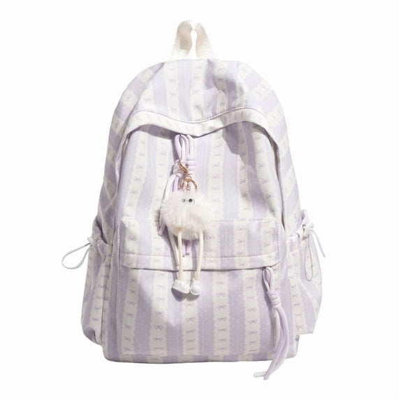 Women Nylon Aesthetic Backpack with Pendant Aesthetic Daypack School Backpack Travel Book Bag for Casual High School College (Purple)