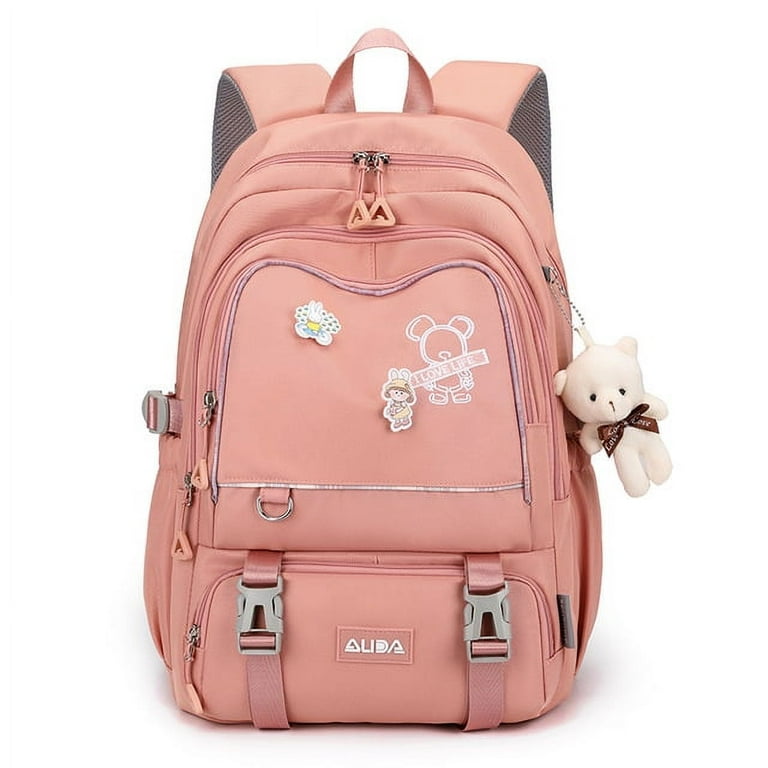 Women Nylon Backpack Candy Color Waterproof School Bags for Teenagers Girls  Patchwork Rucksack Bag,Pink