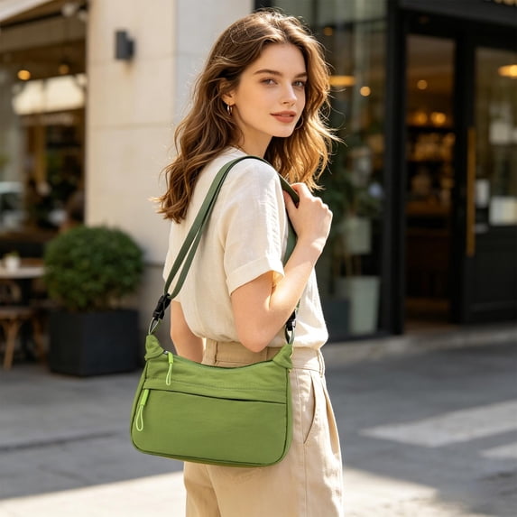 Women Nylon Crossbody Bag, Casual Shoulder Bag Lightweight Purse, Trendy Everyday Handbag for Back to School Work Travel, Water Repellent with Zipper Pockets