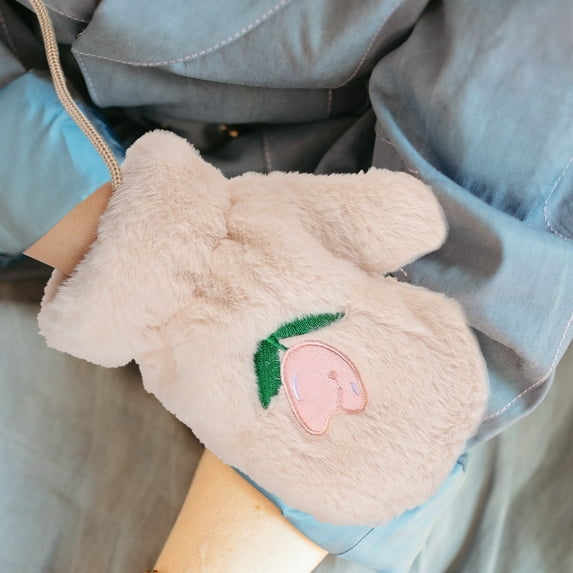 CTIRCHIU Women Beige Fluffy Mittens Warm Winter Gloves Outdoor