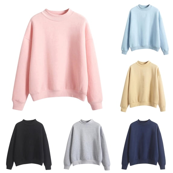 Women O-Neck Solid Color Turtleneck Long Sleeve Plus Velvet Sweatshirt Knitted Hoodies Women Junior Crop Sweater Extra Warm Sweatshirts Women Leggings Sweatshirt Women Casual Top Hoodie Sweatshirt