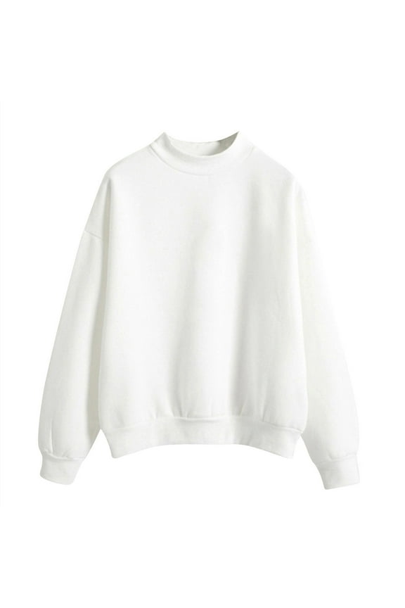 Women O Neck Solid Turtleneck Long Sleeve Velvet Sweatshirt White S