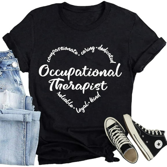 Women Occupational Therapy Shirt Occupational Therapist Heart T-Shirt Casual OT Tee Tops