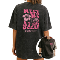 thumbnail image 1 of Women Ocean Hibiscus Graphic Tees T Shirt Tops Round Neck Printed Washed Cotton T Shirt Black S-2XL Plus Size, 1 of 5