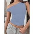 thumbnail image 1 of Women Off One Shoulder Tanks Sleeveless Going Out Shirts Slim Ruched Summer Fashion Tops Outfit, 1 of 4