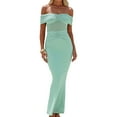 thumbnail image 1 of Women Off Shoulder Bodycon Maxi Dress Strapless Ruched Wedding Guest Formal Party Long Dresses Light Green M, 1 of 9