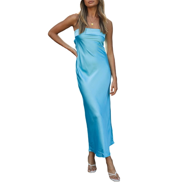 Women Off Shoulder Dress, Solid Color Backless Elastic Strap Silk Surface One  Piece Elegant One Piece Long Gown - Walmart.com