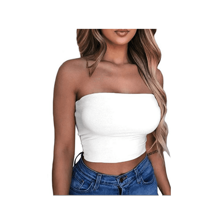 Women Off Shoulder Elastic Tube Tops Bra Blouse Strapless Bandeau Crop Top  Shirt