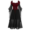 thumbnail image 1 of Women Off Shoulder Gothic Dress Lace Up Bodice Layered Ruffle Sleeves Medieval Style Costume for Halloween Party, 1 of 4